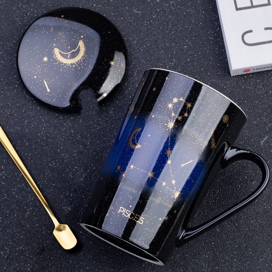 Pisces Navy Zodiac Constellation Mug Set