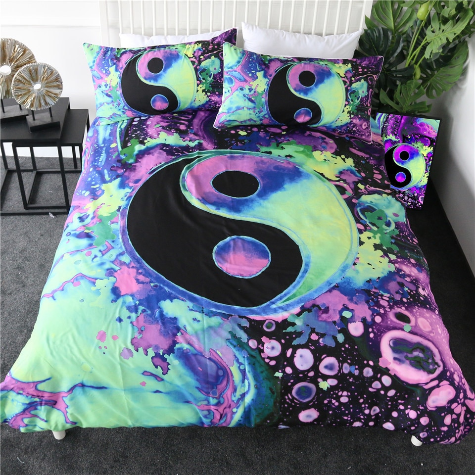 Colorful Watercolor Yin Yang 3-Piece Bedding Duvet Set