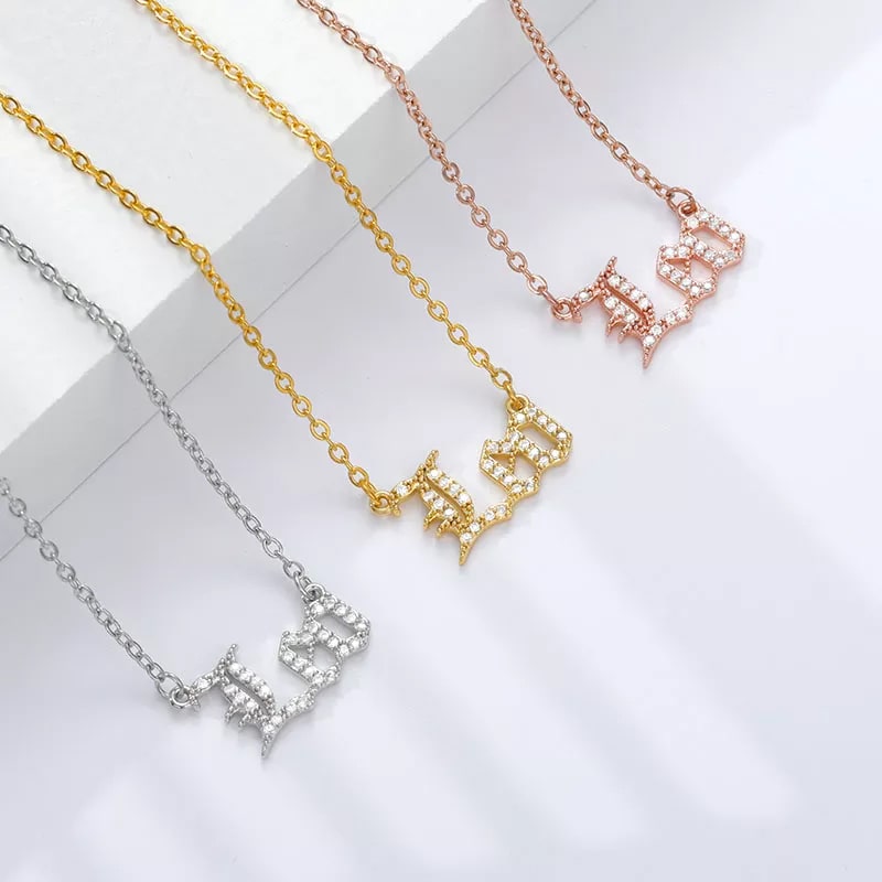 Leo Zodiac Sign Crystal Vintage Lettering Necklace