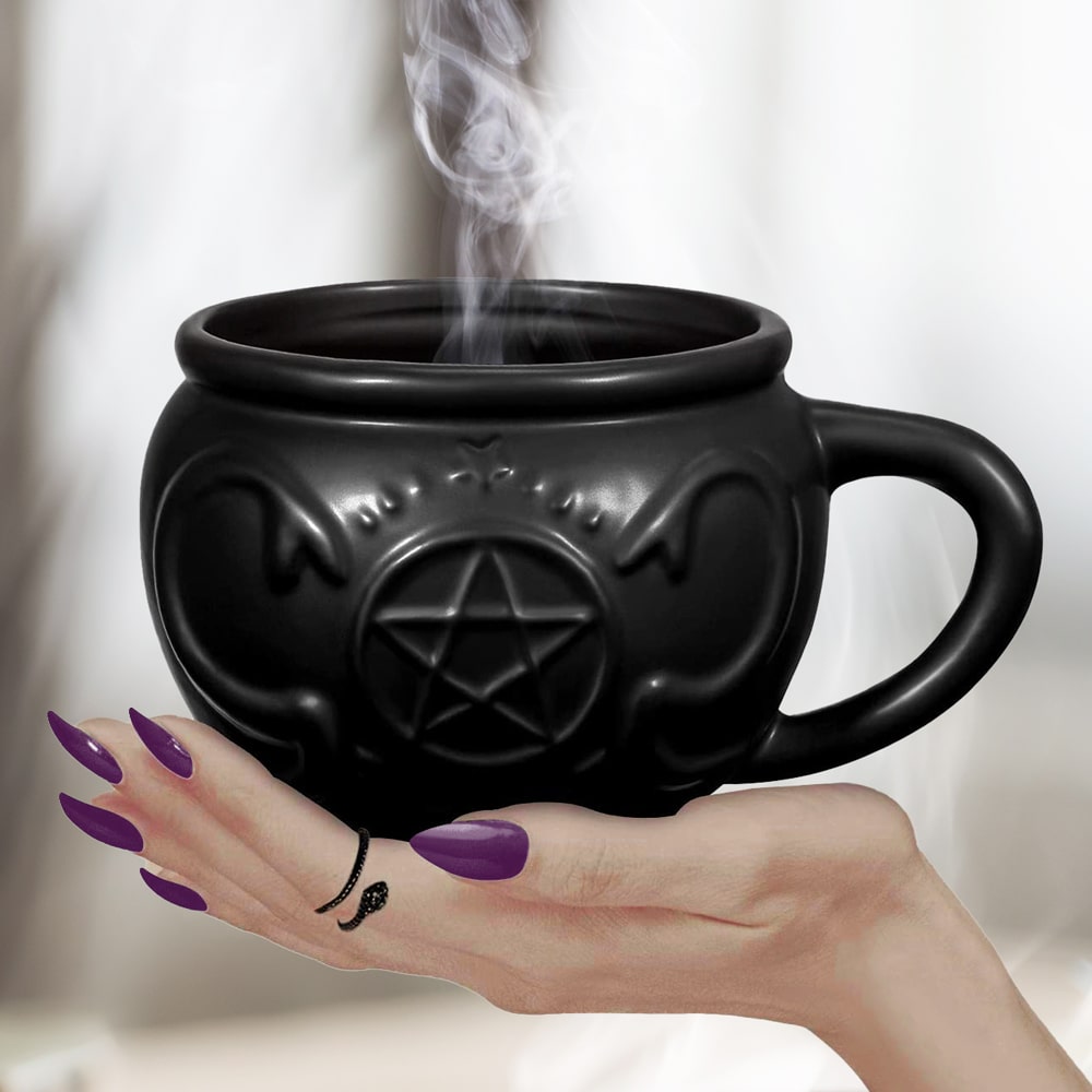 Midnight Witch Pentacle Ceramic Cauldron Mug