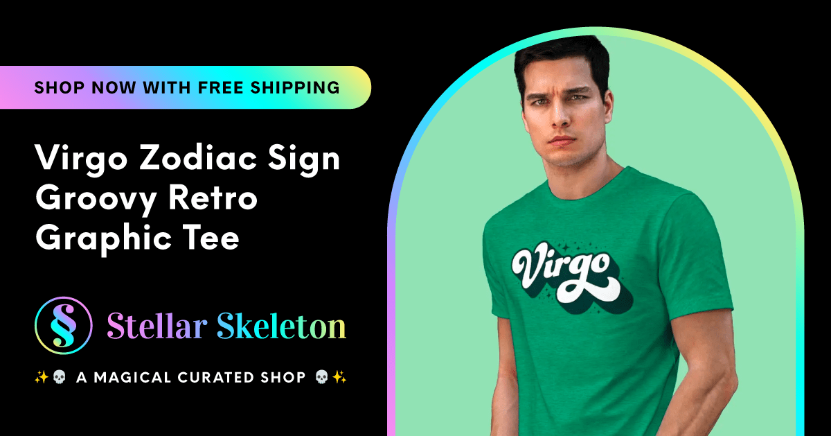 Virgo Zodiac Sign Groovy Retro Graphic Tee ⋆ Stellar Skeleton 💀