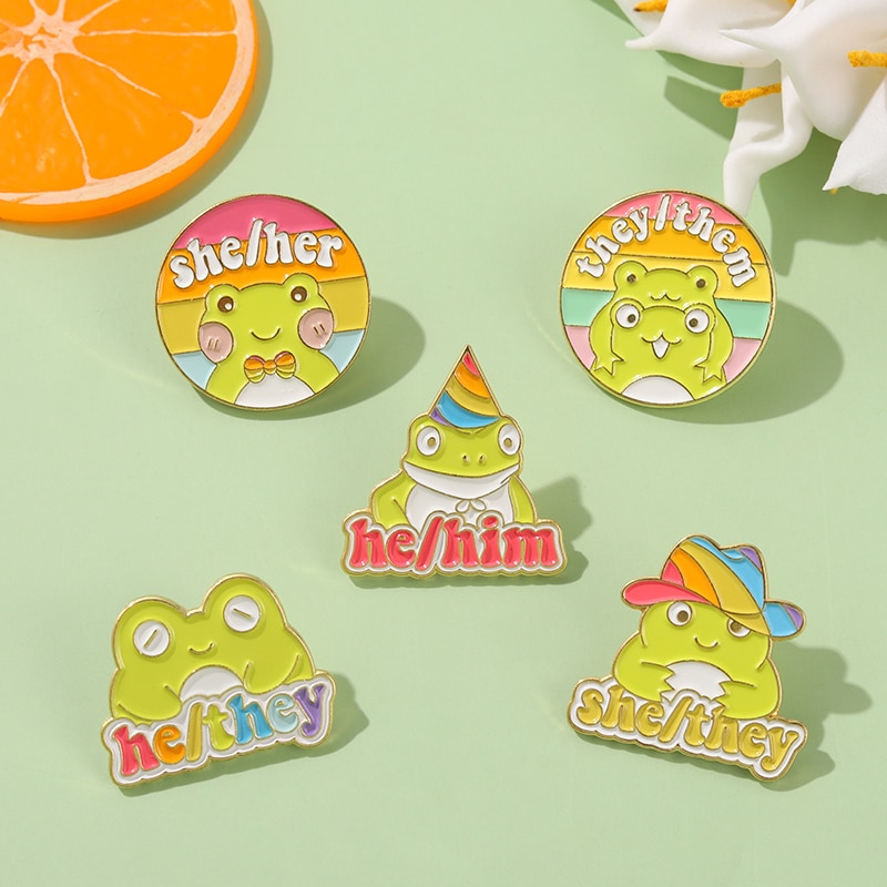 Whimsical Frog Pronoun Pins