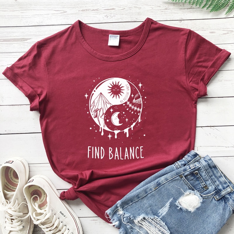 Maroon Find Balance Yin Yang Tee