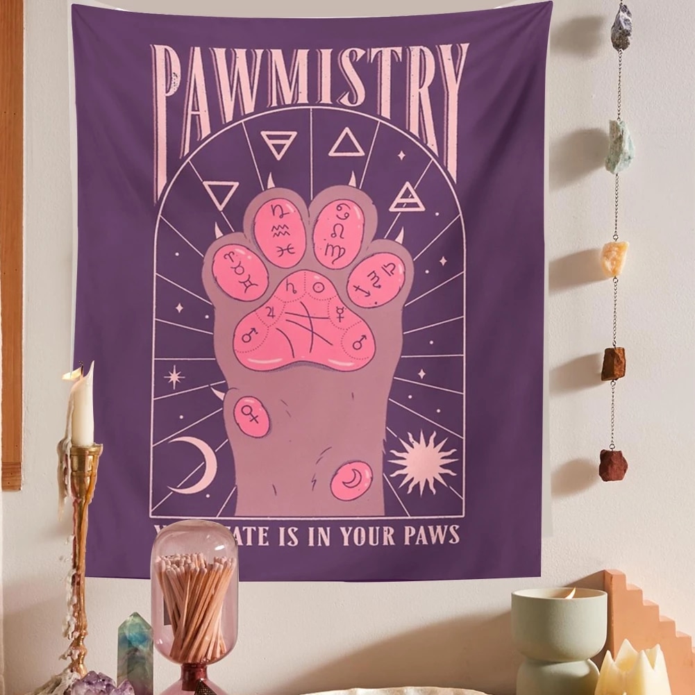 Purple Cat Pawmistry Tapestry