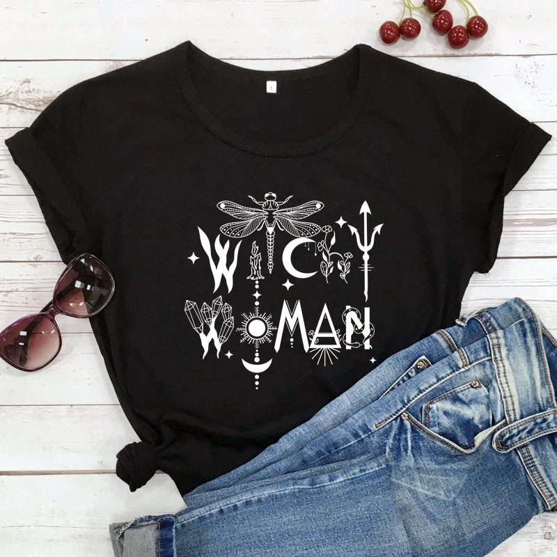 witchy-woman-100-cotton-T-shirt-Gothic-Women-SHORT-SLEEVE-graphic-witch-Tee-Shirt-Top