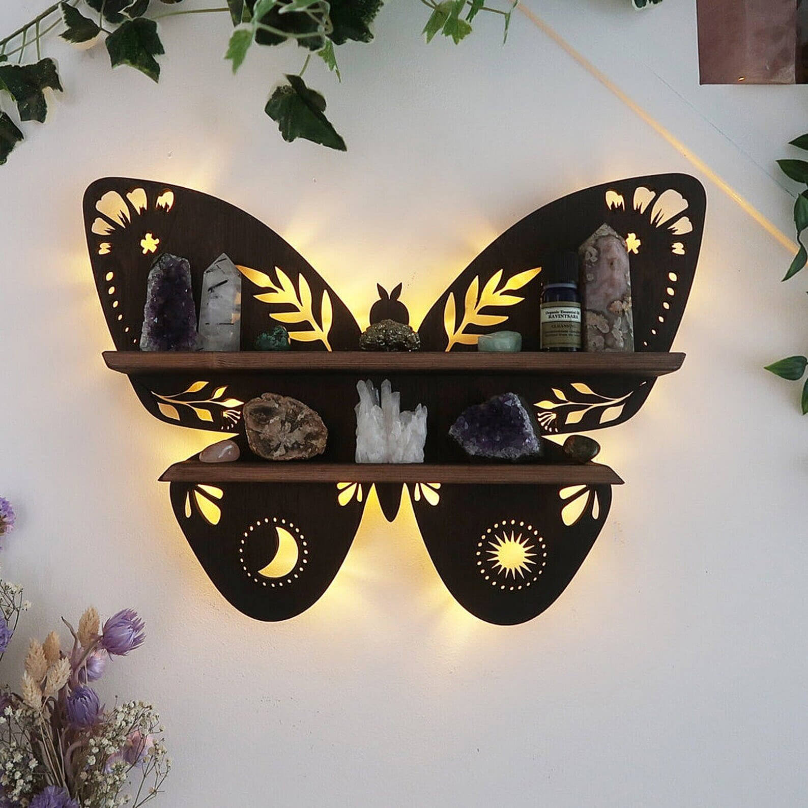 Whimsical Wooden Crystal Shelf Lamp Butterfly