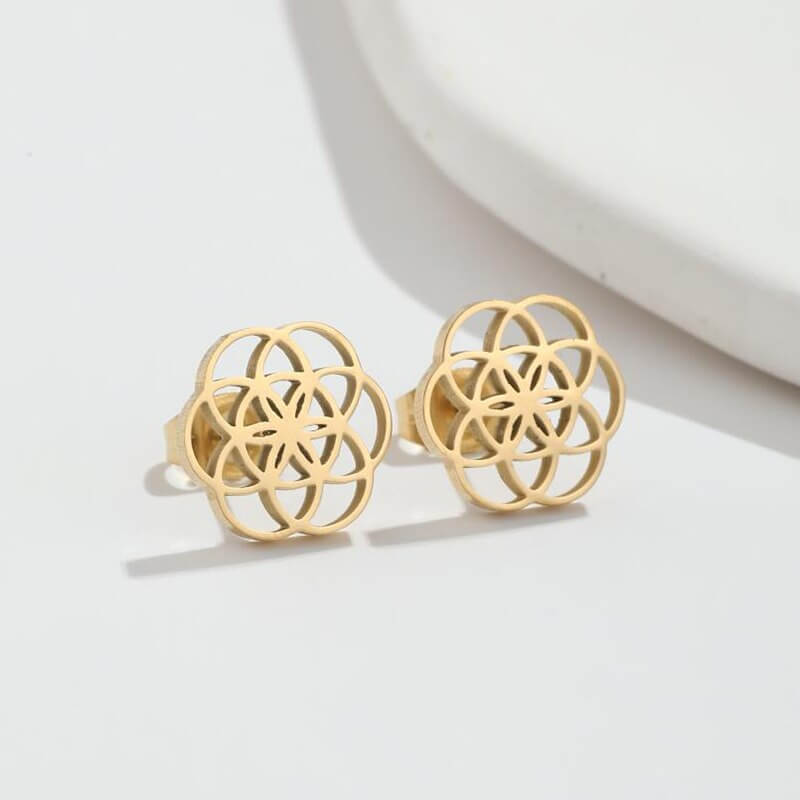 Gold Flower of Life Stud Earrings