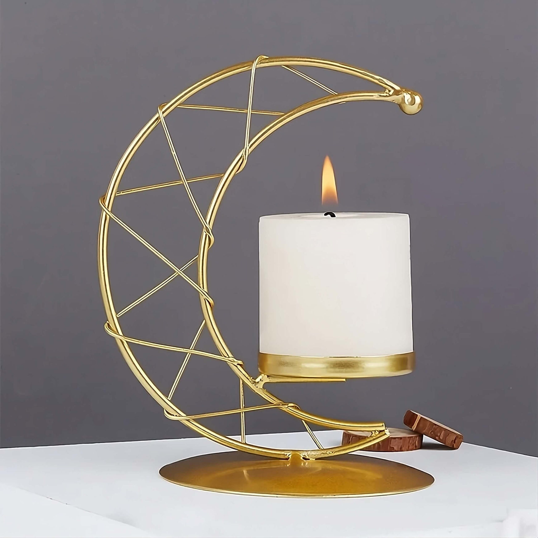 Gold Modern Moon Candle Holder