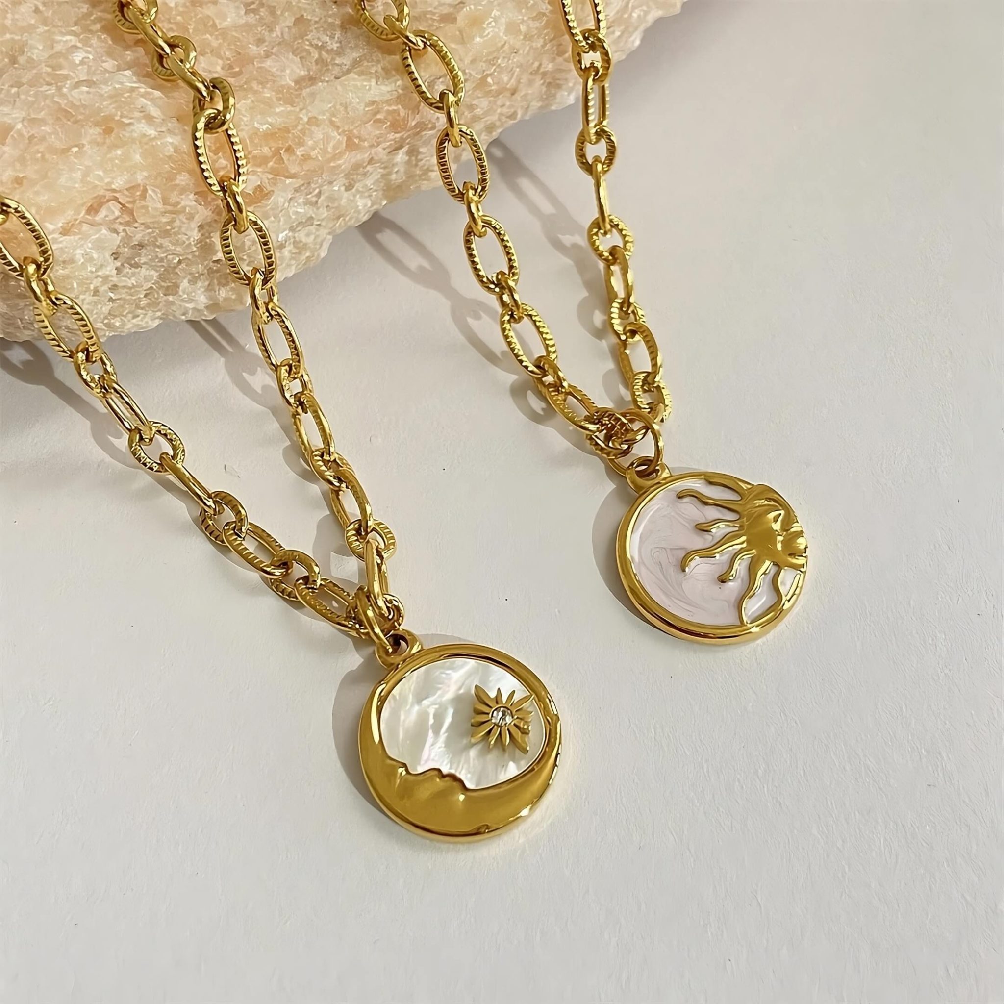 Pearlescent Shell Celestial Coin Necklace