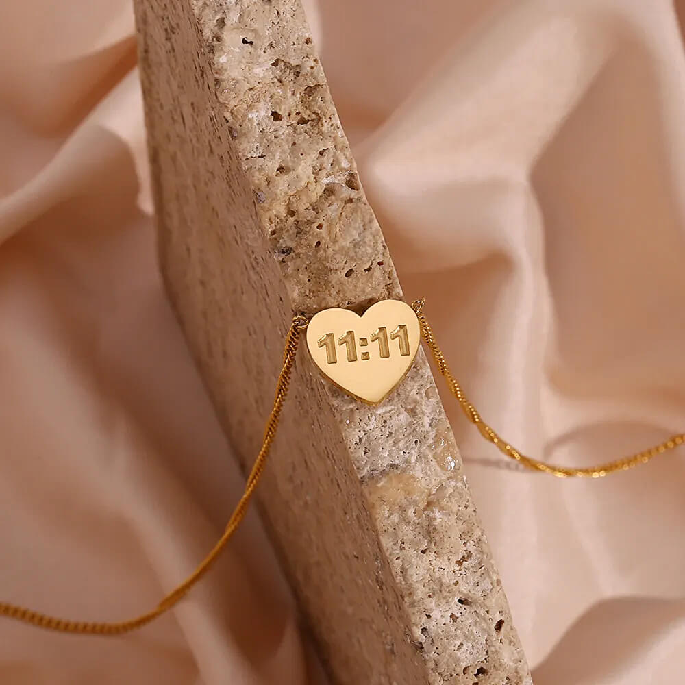Flatfoosie New Angel Number 1111 Time Pendant Necklace for Women Gold  Silver Color Carved Letter Metal