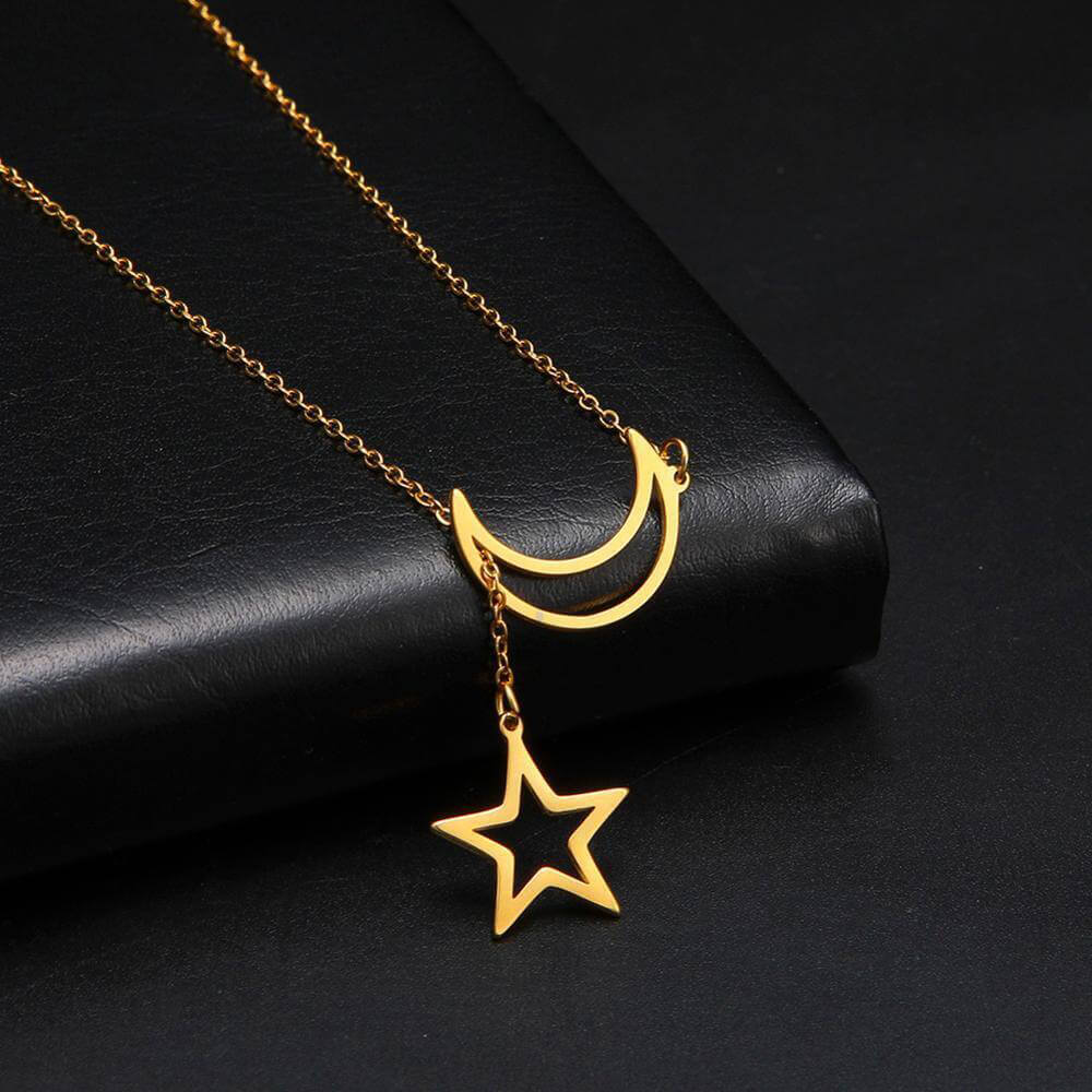 Stellar-Skeleton-Asymmetrical-Gold-Moon-and-Star-Necklace-2