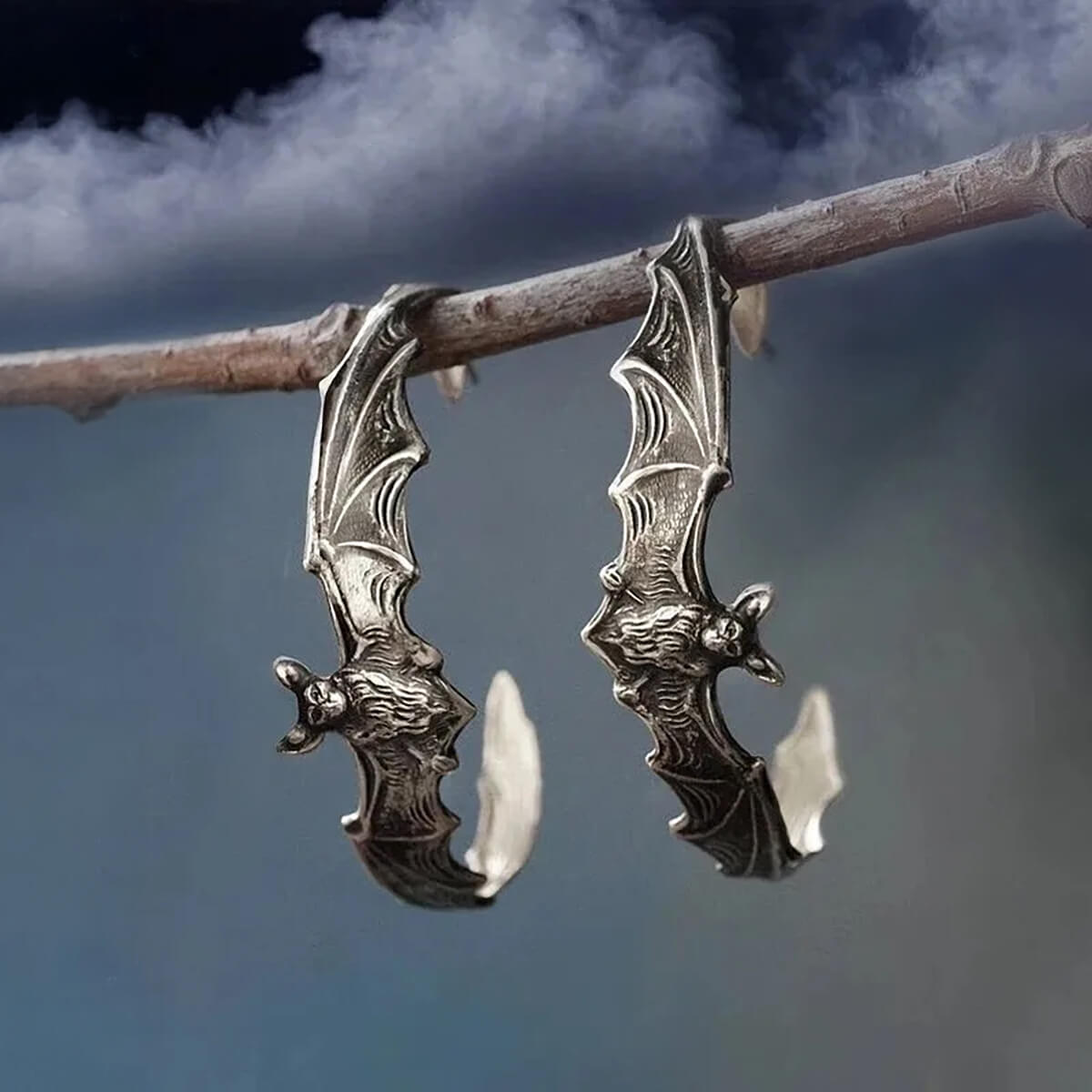 Silver Hoop Bat Earrings Halloween Earrings