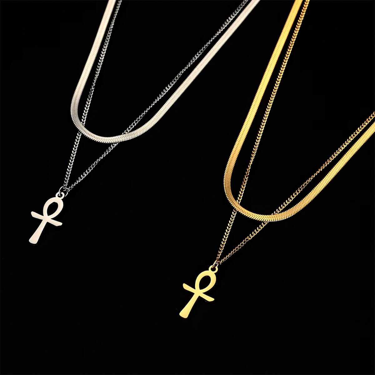 Layered necklace with layers ankh necklace stack layered necklace set layered silver necklace layered gold necklace ankh pendant ankh necklace gold ankh chain gold ankh pendant gold stacking necklaces gold necklace stack