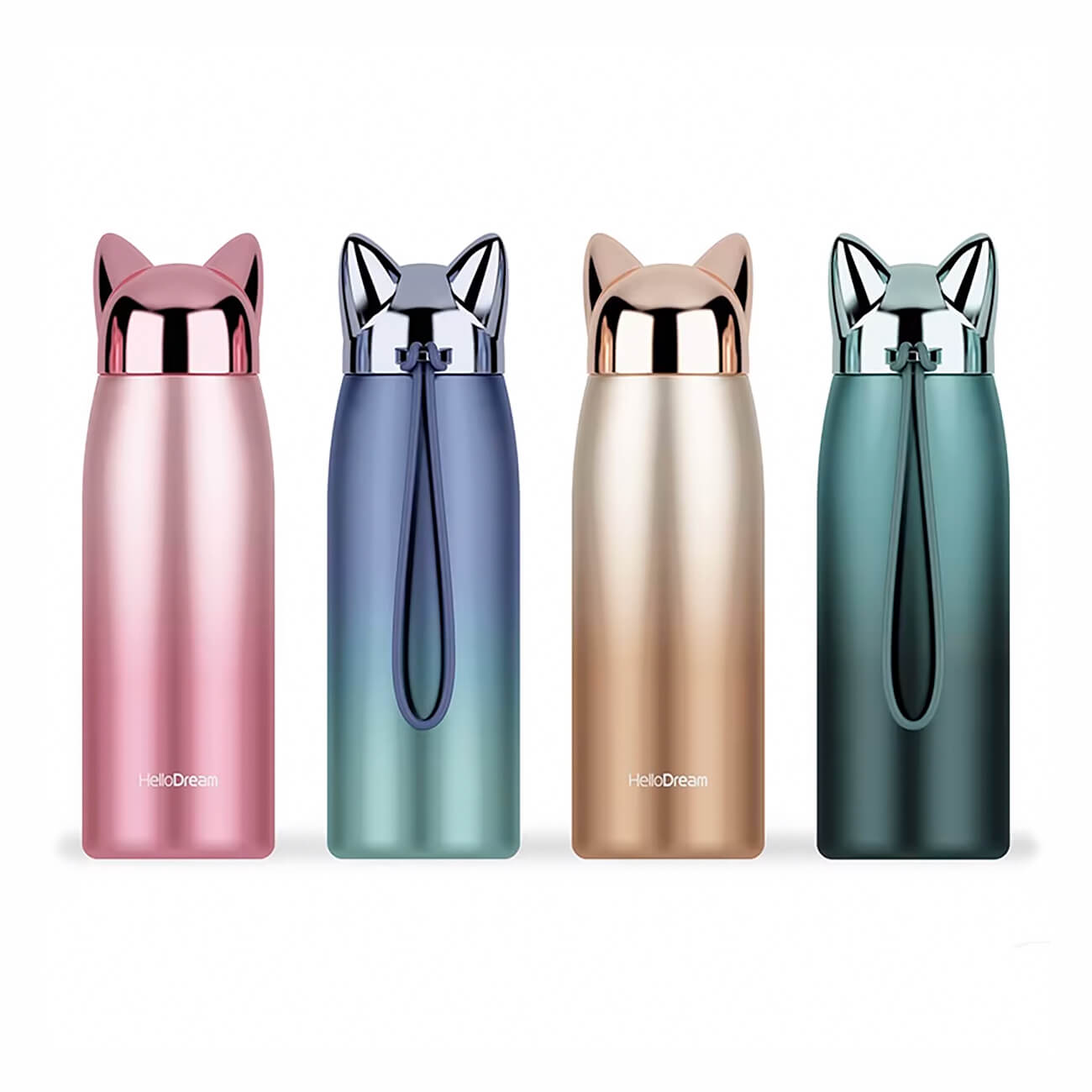 stainless steel fox cat tumbler flask water bottle with handle