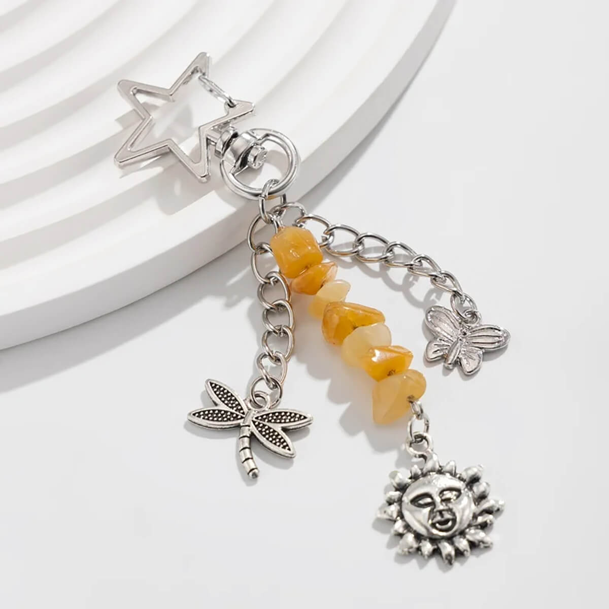 Citrine-Crystal-Dragonfly-Butterfly-Sun-Stars-Silver-Boho-Keychain-Bag-Charms-1